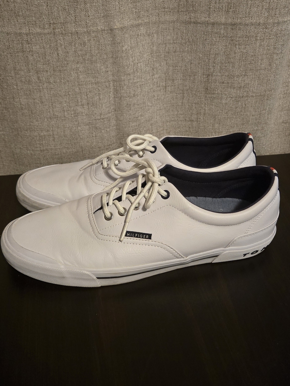 Tommy Hilfiger White Men’s Leather Boat Shoes with Navy Lining